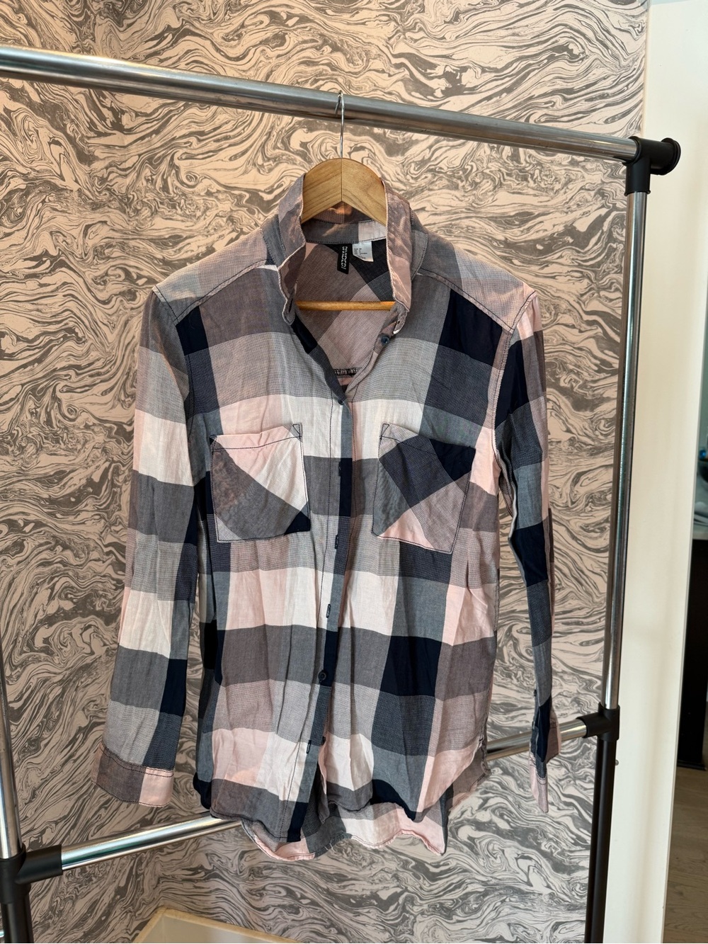 H&M Divided Plaid Shirt in Navy, Gray & Blush